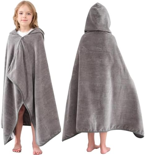 Hiturbo Kids Hooded Bath Towel - 50x30 inches Gray