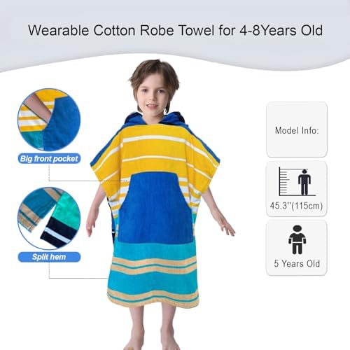 VOOVA MOVAS Surf Poncho Towels with Pockets for Kids 4-8 Years