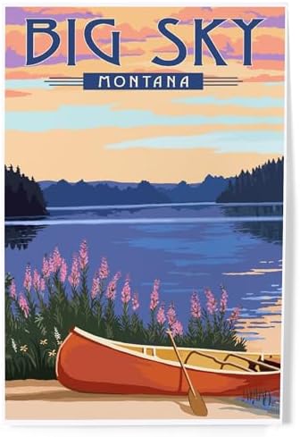 Lantern Press 8x12 Art Print Big Sky Montana Canoe Lake