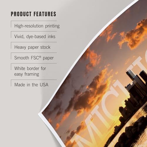 Lantern Press 8x12 Art Print Michigan Orange Sky and Skyline