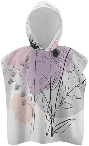 Kids Hooded Beach Towel with Hand Drawn Flowers Print
