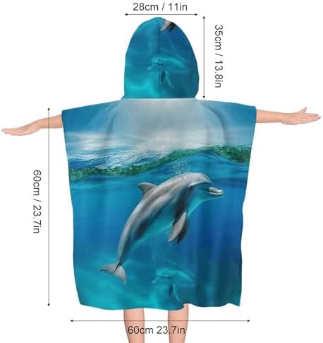 Kids Bath Towel with Swimming Dolphin Print