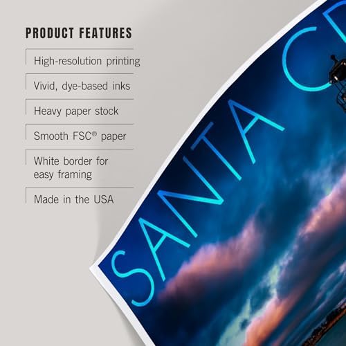 Lantern Press 8x12 Art Print Santa Cruz Lighthouse Night Sky