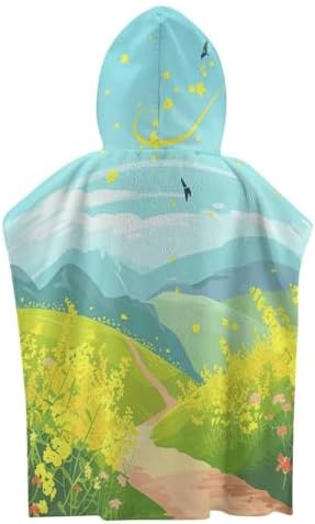 Kids Hooded Beach Towel with Flowers and Swallows Print