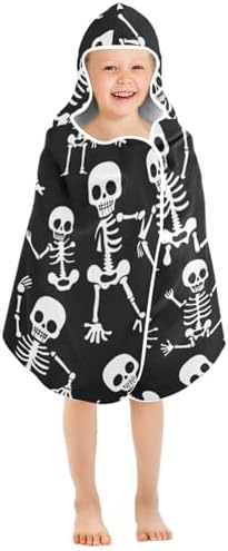 Kids Hooded Beach Towel with Cartoon Skeletons and Bones