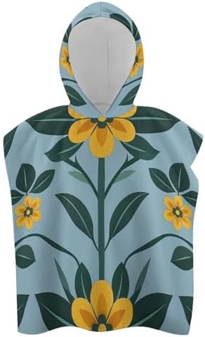 Kids Hooded Beach Towel with Repeating Flower Pattern