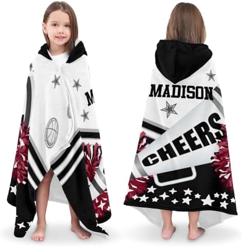 Personalized Kids Bath Towel with Hood and Cheer Quote Football Design