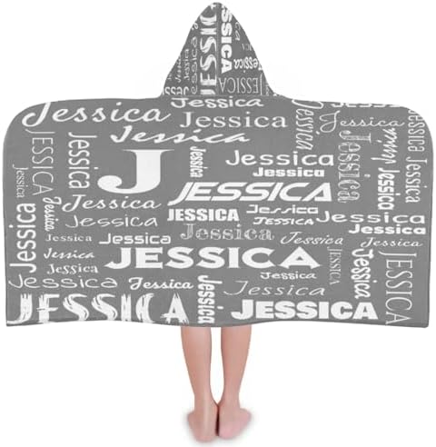 Custom Kids Hooded Beach Towel with Initials Grey