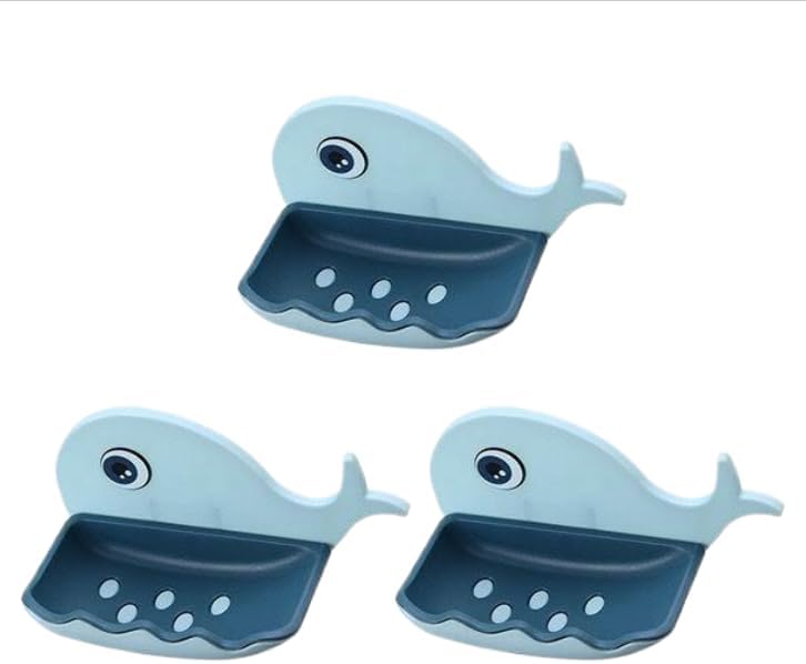 3 Pieces No Drilling Soap Holder with Drain Blue