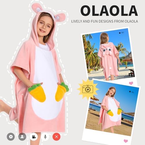 OLAOLA Bunny Hooded Kids Beach Towel for 3-12 Years
