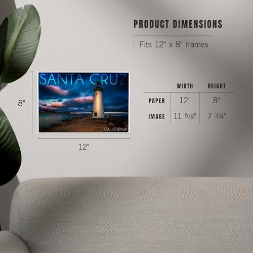 Lantern Press 8x12 Art Print Santa Cruz Lighthouse Night Sky