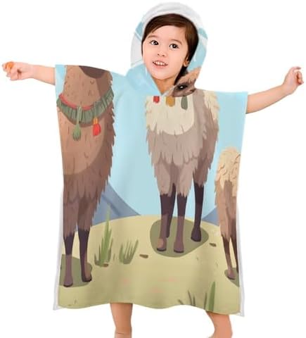 Kids Hooded Towel with Llama and Alpaca Print