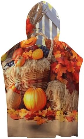 Kids Hooded Bath Towel with Autumn Thanksgiving Print