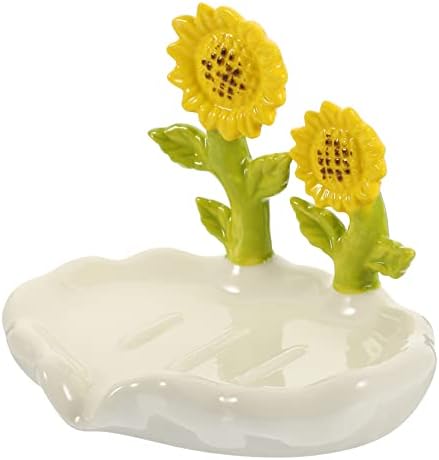 Ciieeo Ceramic Soap Dish with Drainage Sunflower Holder for Bathroom Kitchen