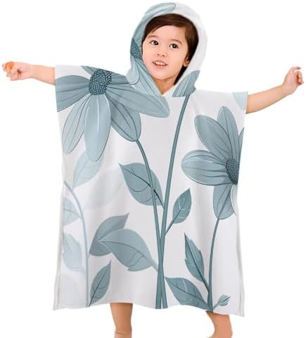 Kids Hooded Bath Towel with Blue Daisies