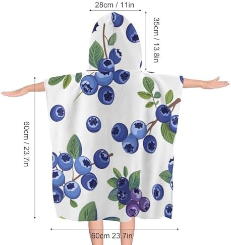 Kids Hooded Beach Towel with Blueberries Design