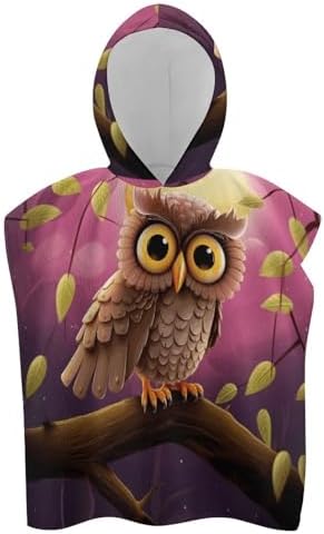 Kids Owl Print Hooded Bath Towel for Boys Girls