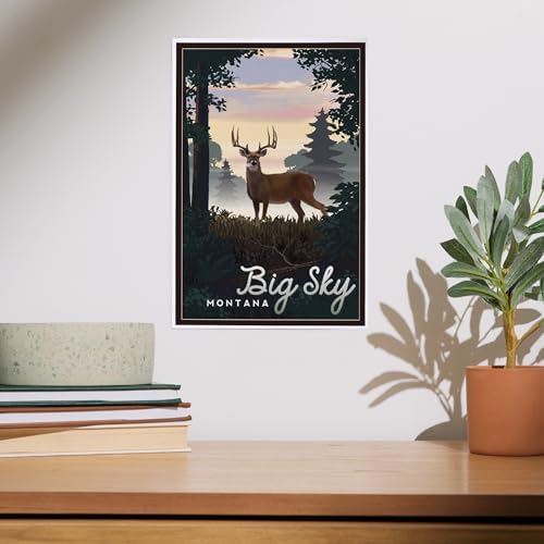 Lantern Press 8x12 Art Print Big Sky Montana Deer Sunrise