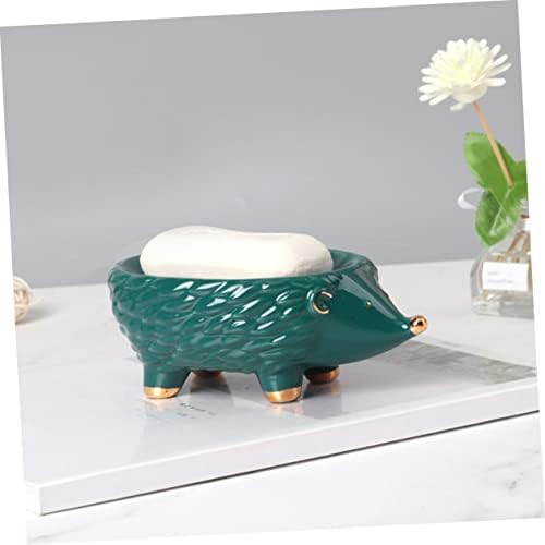 Ceramic Hedgehog Soap Holder Cute Green Bathroom Storage Rack