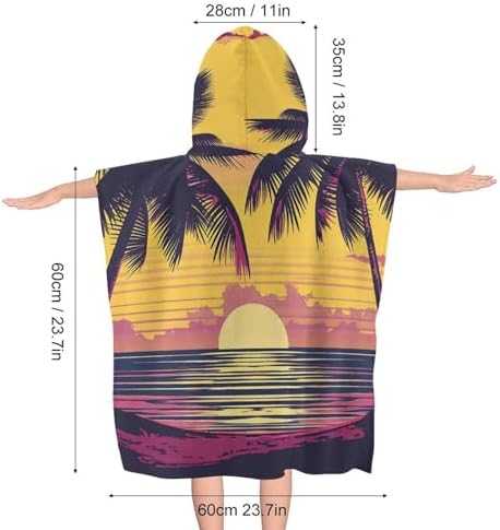 Kids Bath Towel with Sunset Design Hooded Beach Towel for Boys Girls