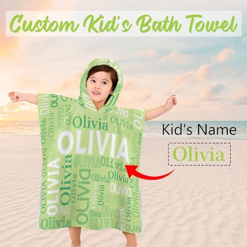 Husguciy Personalized Hooded Bath Towel for Kids Light Green