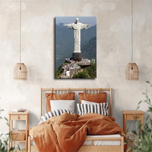 Christ The Redeemer Statue Poster 20x30 Inch Framed Canvas Wall Art Print