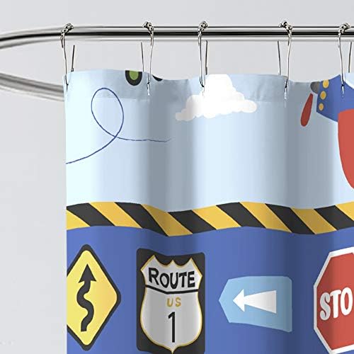 Dream Factory Kids Shower Curtain Blue Red Trains and Trucks 72x72