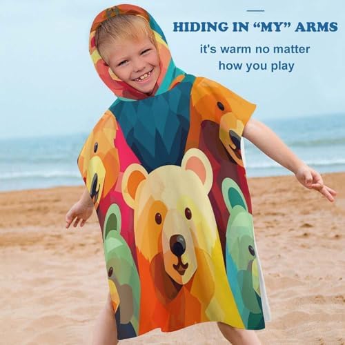 Colorful Bear Hooded Bath Towel for Kids