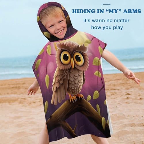Kids Owl Print Hooded Bath Towel for Boys Girls