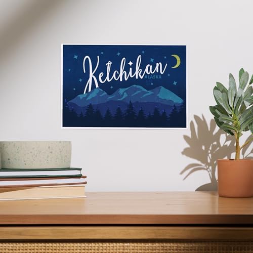 Lantern Press 8x12 Art Print Ketchikan Alaska Mountains Night Sky