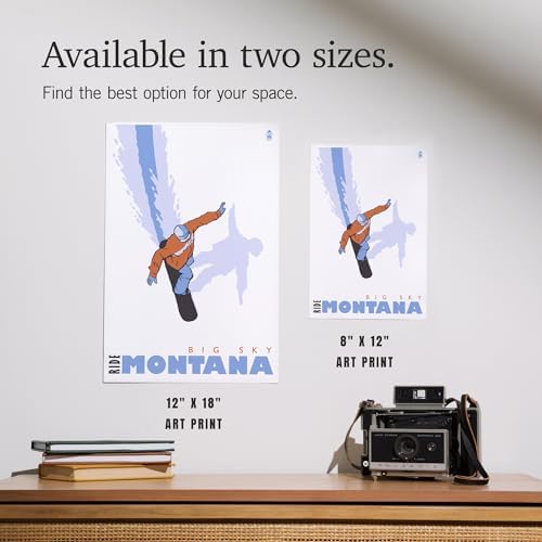 Lantern Press 8x12 Art Print Big Sky Montana Snowboard Stylized 1