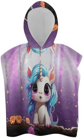 Kids Unicorn Print Hooded Beach Towel