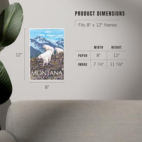 Lantern Press 8x12 Art Print Montana Big Sky Country Mountain Goats
