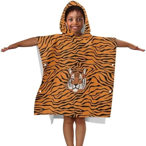 Tiger Stripe Kids Hooded Bath Towel Poncho Large
