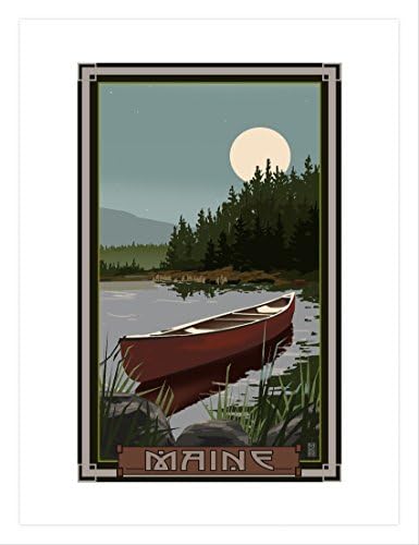Maine Canoe in Moonlight Travel Art Poster by Mike Rangner 9x12