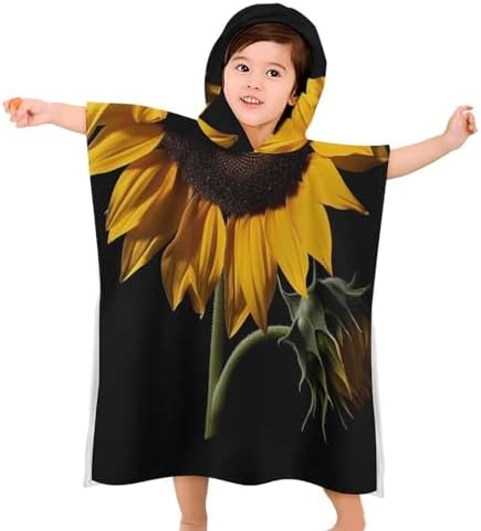 Kids Hooded Bath Towel with Sunflower Design