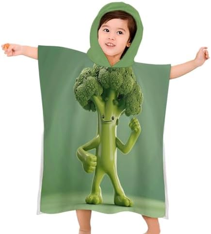 Kids Hooded Bath Towel with Green Broccoli Design