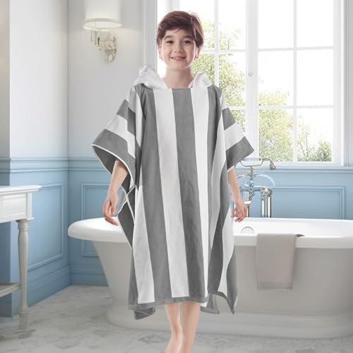 VOOVA MOVAS Big Kids Hooded Poncho Towel - 8-16 Years Grey Cabana Stripe