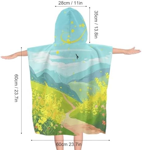 Kids Hooded Beach Towel with Flowers and Swallows Print