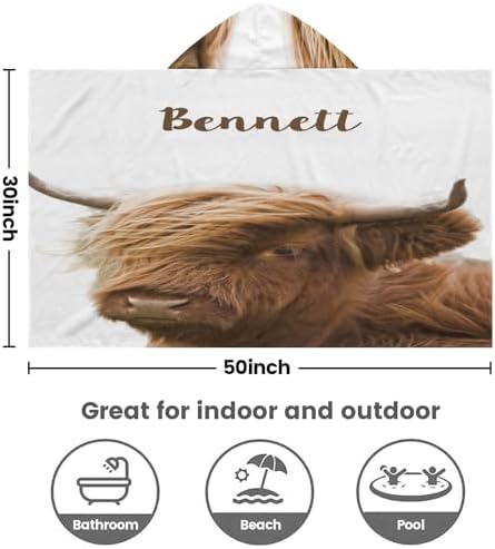 Personalized Highland Cow Hooded Kids Bath Towels with Name