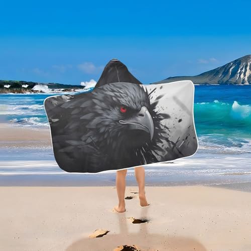 Crow Head Pattern Kids Bath Towel 24x50 Inch Hooded Towel for Children