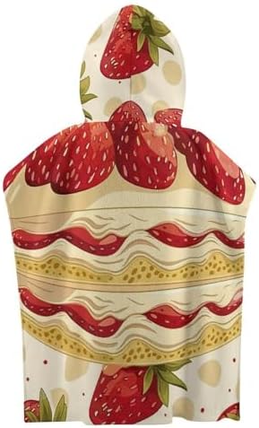 Kids Hooded Beach Towel with Strawberries and Cake Print