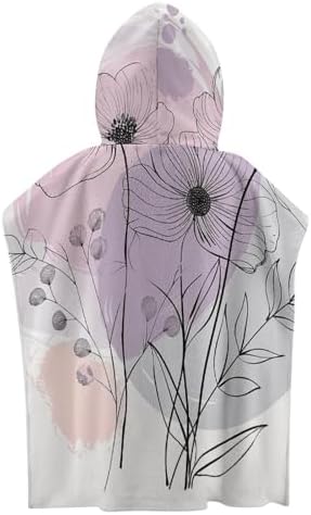 Kids Hooded Beach Towel with Hand Drawn Flowers Print