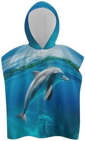 Kids Bath Towel with Swimming Dolphin Print