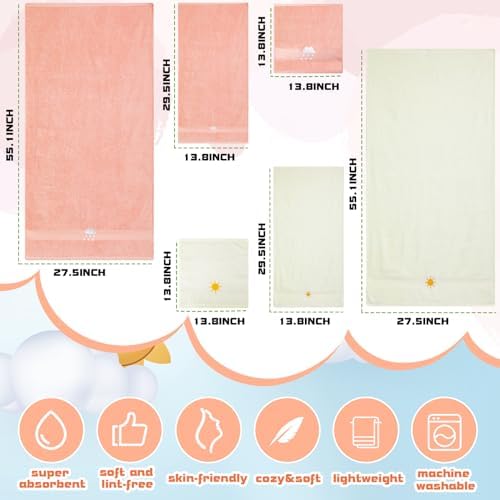 6 Pcs Kids Girls Bath Towel Set 100 Cotton Soft Embroidered