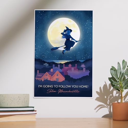 Lantern Press 12x18 Inch Art Print Salem Witch Over Salem Rooftops Night Sky