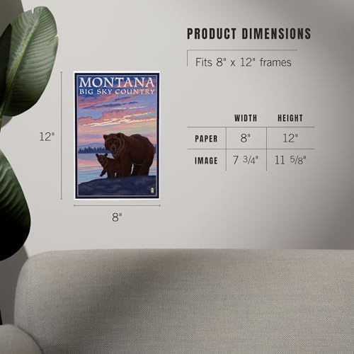 Lantern Press 8x12 Art Print Montana Big Sky Country Bear and Cub