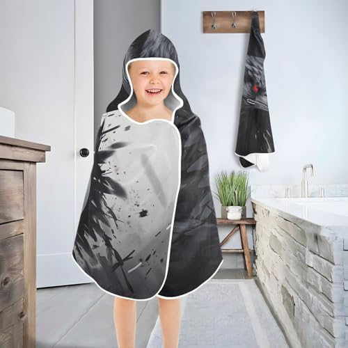 Crow Head Pattern Kids Bath Towel 24x50 Inch Hooded Towel for Children