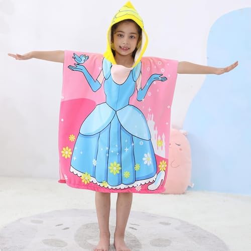 Kids Hooded Beach Towel Princess Poncho for Girls 3-8 Years Old
