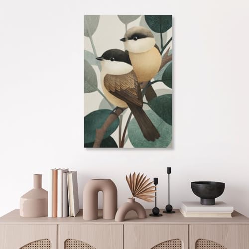 JKQUTZPUE Unframed Canvas Art Two Birds Facing Each Other